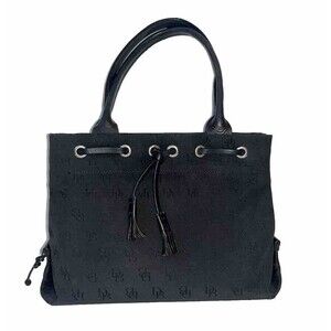 Vintage Dooney & Bourke Signature Logo Canvas Purse Tassel Black Tote Purse